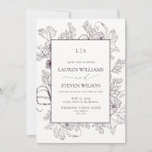 Invitation QR Code Monogramme Élégant violet Mariage floral (Devant)