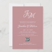 Invitation QR Code Monogramme Script Dusty Rose Mariage photo (Devant)