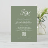 Invitation QR Code Monogramme Script Sage Green Photo Mariage (Debout devant)