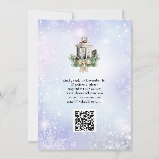 Invitation QR Code Neige Bois Végétation Mariage d'hiver (Dos)