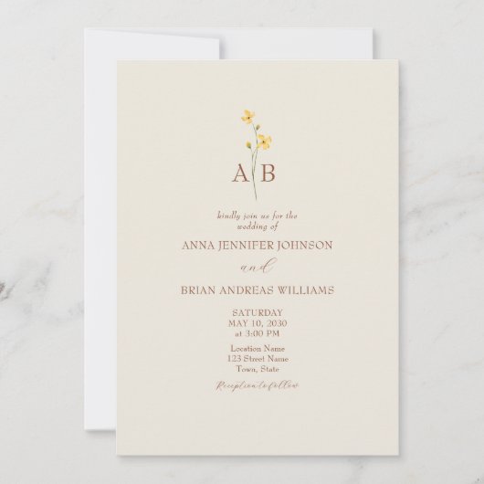 Invitation QR Code Neutral Wildflower Photo Wedding (Devant)