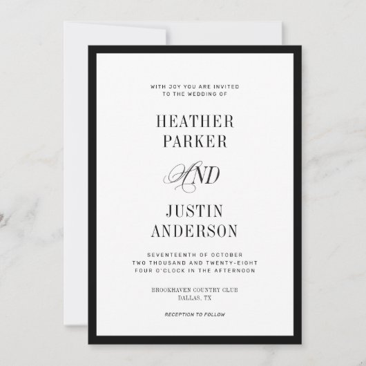 Invitation QR Code noir et blanc classique Mariage simple (Devant)
