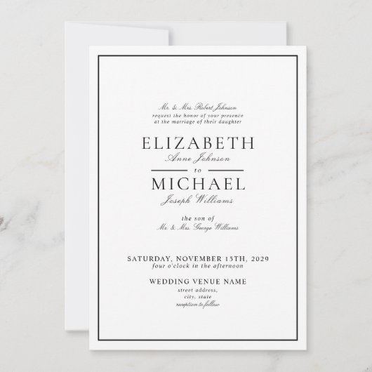 Invitation QR Code noir et blanc Mariage de script classique (Devant)