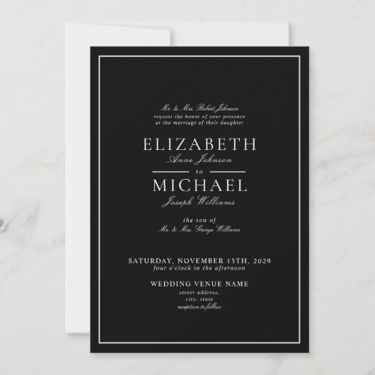 Invitation QR Code noir et blanc Mariage de script classique  (Devant)