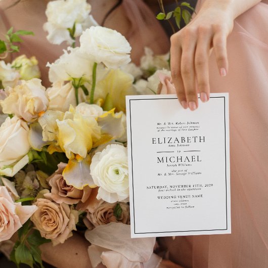 Invitation QR Code noir et blanc Mariage de script classique