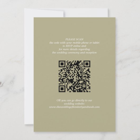 Invitation QR code noms simples script sauge mariage vert (Dos)