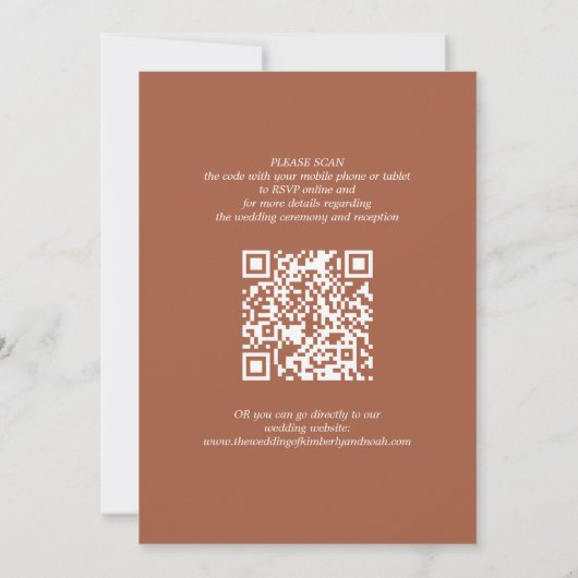 Invitation QR code noms simples script terracotta mariage (Dos)