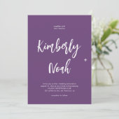 Invitation QR code noms simples script violet mariage (Debout devant)