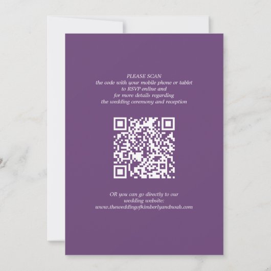 Invitation QR code noms simples script violet mariage (Dos)