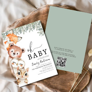 Invitation QR Code Oh Baby Woodland Animaux Baby shower