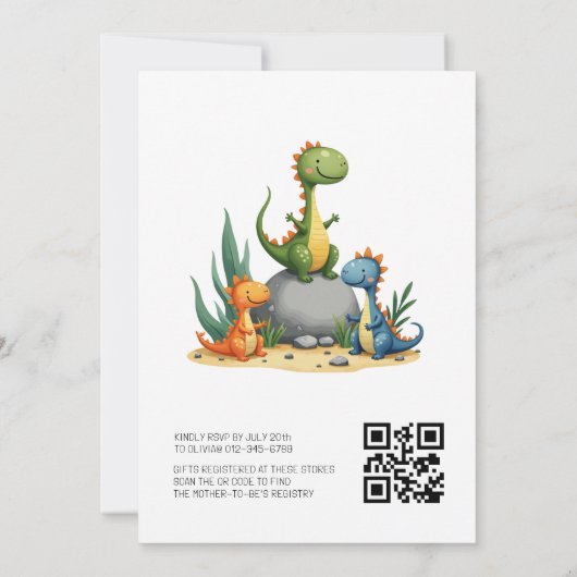 Invitation QR Code Oh Garçon Dinosaur Baby Boy Douche (Dos)