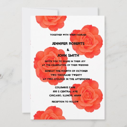 Invitation QR Code Orange Floral Rose Motifs Boho Mariage (Devant)