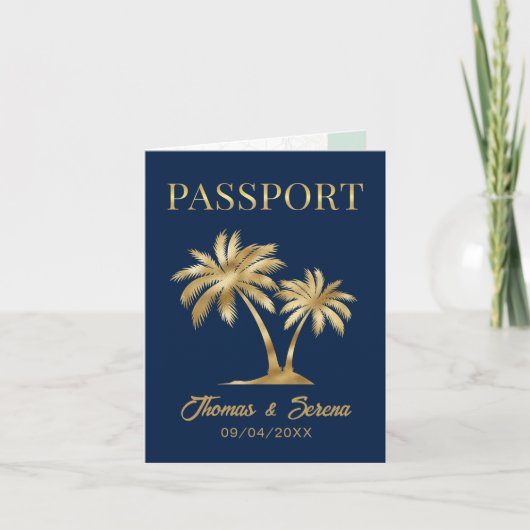 Invitation QR Code Palm Tree Passport Style Wedding (Devant)