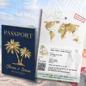 Invitation QR Code Palm Tree Passport Style Wedding
