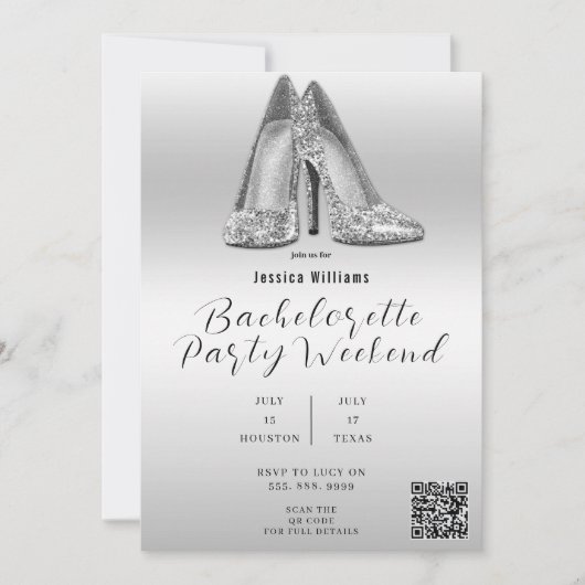 Invitation QR CODE Parties scintillant argent Chaussures Bach (Devant)