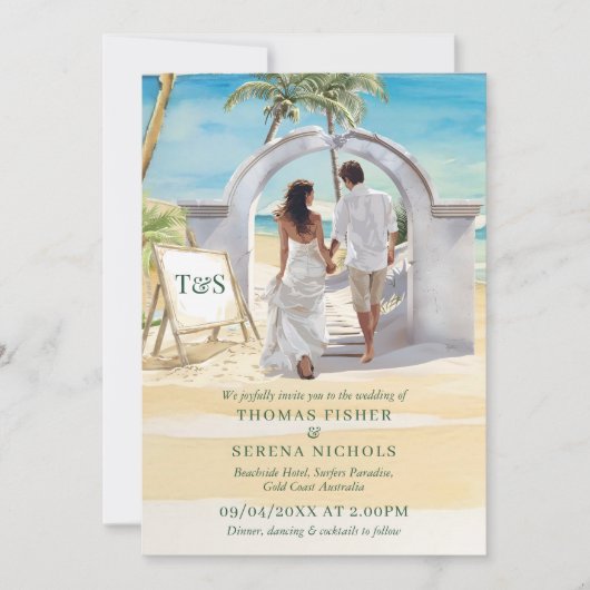 Invitation QR Code Passeport Boho Beach Mariage Destination (Devant)