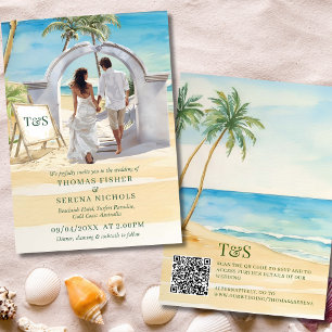 Invitation QR Code Passeport Boho Beach Mariage Destination