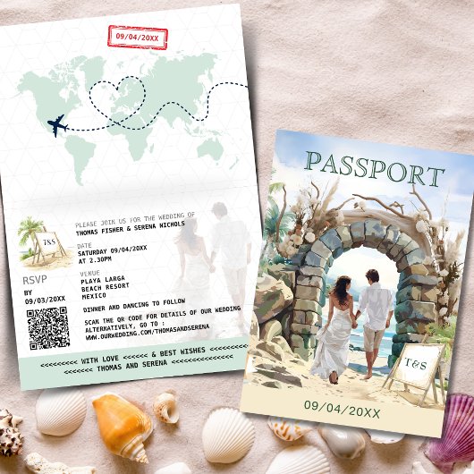 Invitation QR Code Passport Beach Mariage Destination