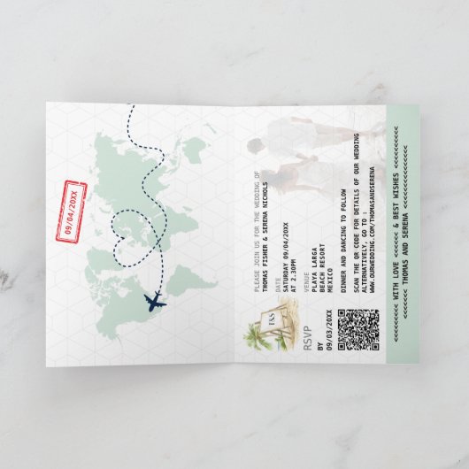 Invitation QR Code Passport Beach Mariage Destination (Intérieur)