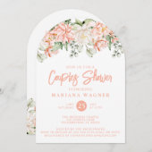 Invitation QR Code Peach Floral Couples Douche (Devant / Derrière)