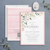 Invitation QR Code Peach rose Aquarelle Mariage floral