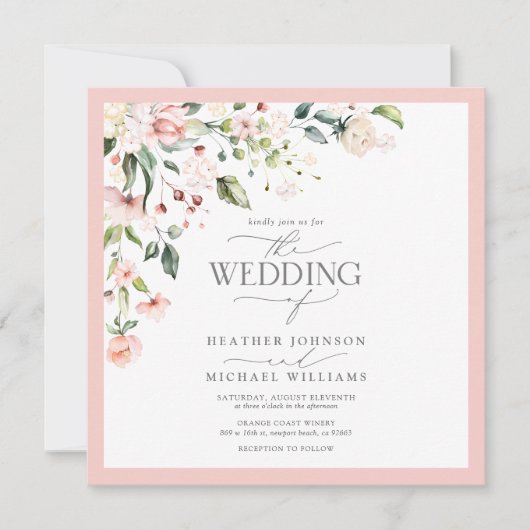 Invitation QR Code Peach rose Aquarelle Mariage floral (Devant)