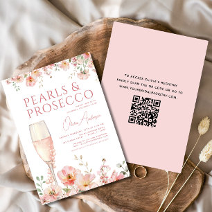 Invitation QR Code Pearls & Prosecco Blush Fête des mariées