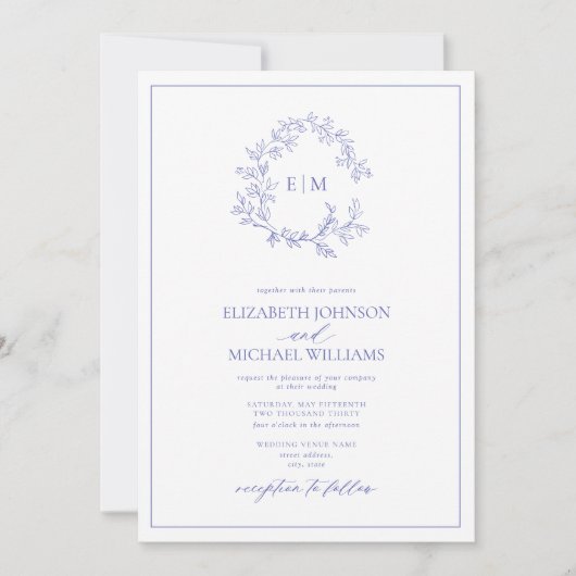 Invitation QR Code Périwinkle poitrine feuillue Mariage de mo (Devant)