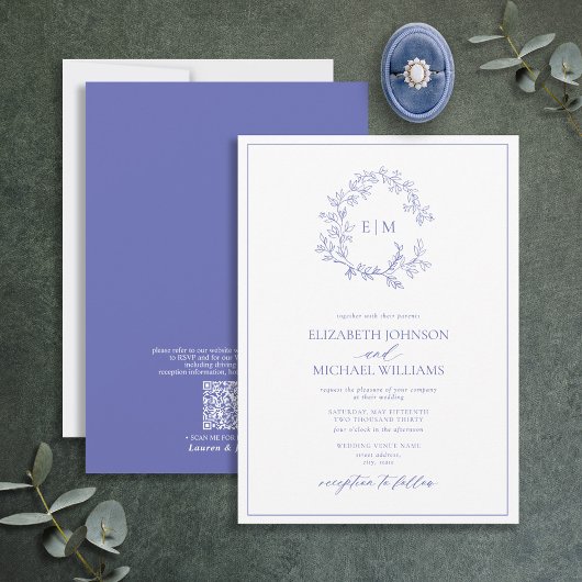 Invitation QR Code Périwinkle poitrine feuillue Mariage de mo