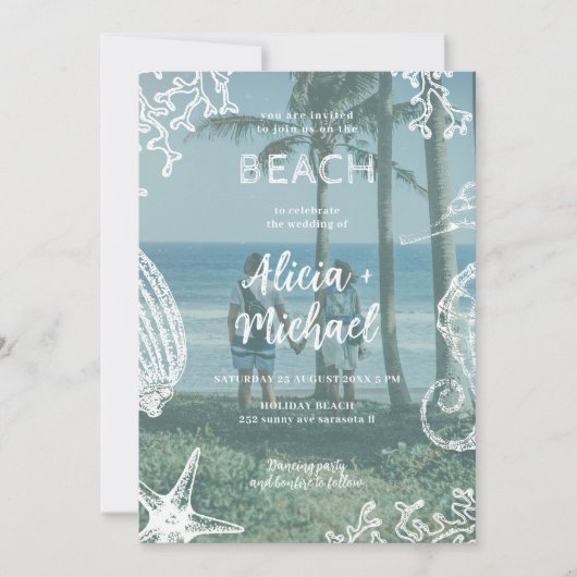 Invitation QR CODE personnalisé photo collage été mariage pla (Devant)