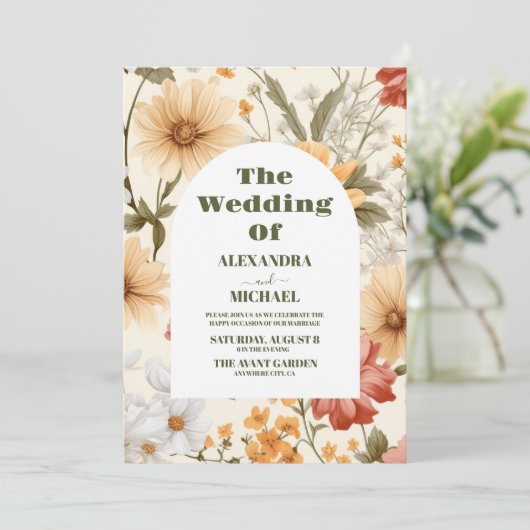 Invitation QR Code Photo Boho Fleur sauvage Mariage botanique (Debout devant)