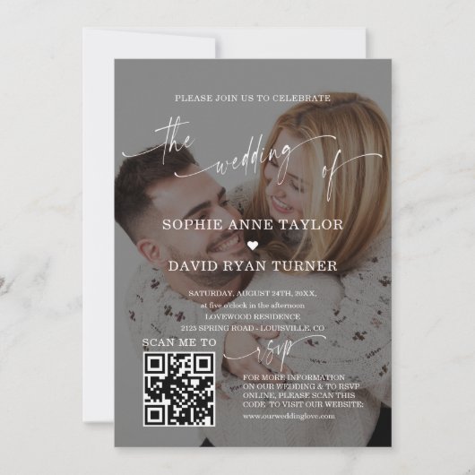 Invitation QR Code Photo Moderne Calligraphie Mariage (Devant)