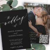 Invitation QR code photo moderne élégant mariage noir
