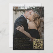 Invitation QR code photo moderne élégant mariage or (Dos)