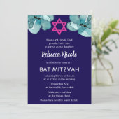 Invitation QR Code Pink Aquarelle Bat mitzvah Floral (Debout devant)