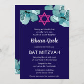 Invitation QR Code Pink Aquarelle Bat mitzvah Floral (Devant / Derrière)