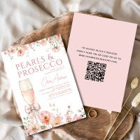 QR Code Pink Bow Pearls & Prosecco Fête des mariée