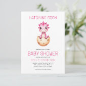 Invitation QR Code Pink Dinosaur Hatching Soon Baby Shower (Debout devant)