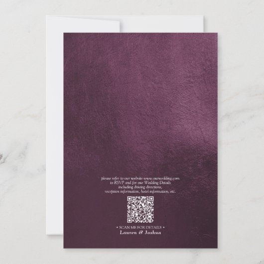 Invitation QR Code Plum Purple Floral Aquarelle Script (Dos)
