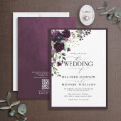 Invitation QR Code Plum Purple Floral Aquarelle Script