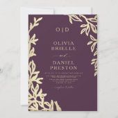 Invitation QR Code Plum Purple & Gold Minimal Mariage feuille (Devant)