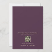 Invitation QR Code Plum Purple & Gold Minimal Mariage feuille (Dos)