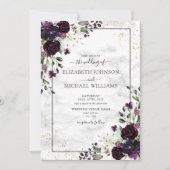 Invitation QR Code Plum Purple or Aquarelle Marbre Chute (Devant)