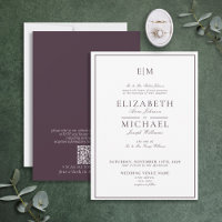 QR Code Plum violet Mariage de monogramme classiqu