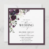 Invitation QR Code Plum violet mauve floral Aquarelle Script (Devant)