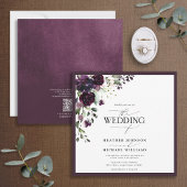 Invitation QR Code Plum violet mauve floral Aquarelle Script