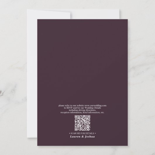 Invitation QR Code Plum violet poitrine feutrée Mariage de mo (Dos)
