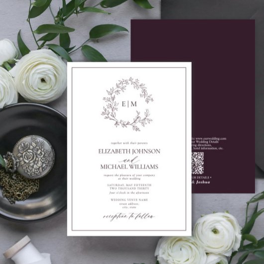 Invitation QR Code Plum violet poitrine feutrée Mariage de mo