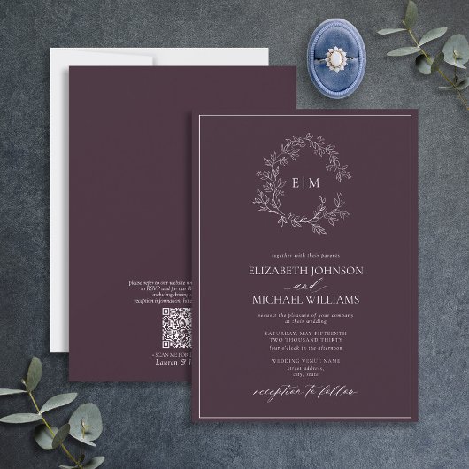 Invitation QR Code Plum violet poitrine feutrée Mariage de mo