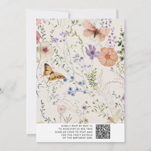 Invitation QR Code Pressé Fleurs Sauvages & Onederful Anniver (Dos)